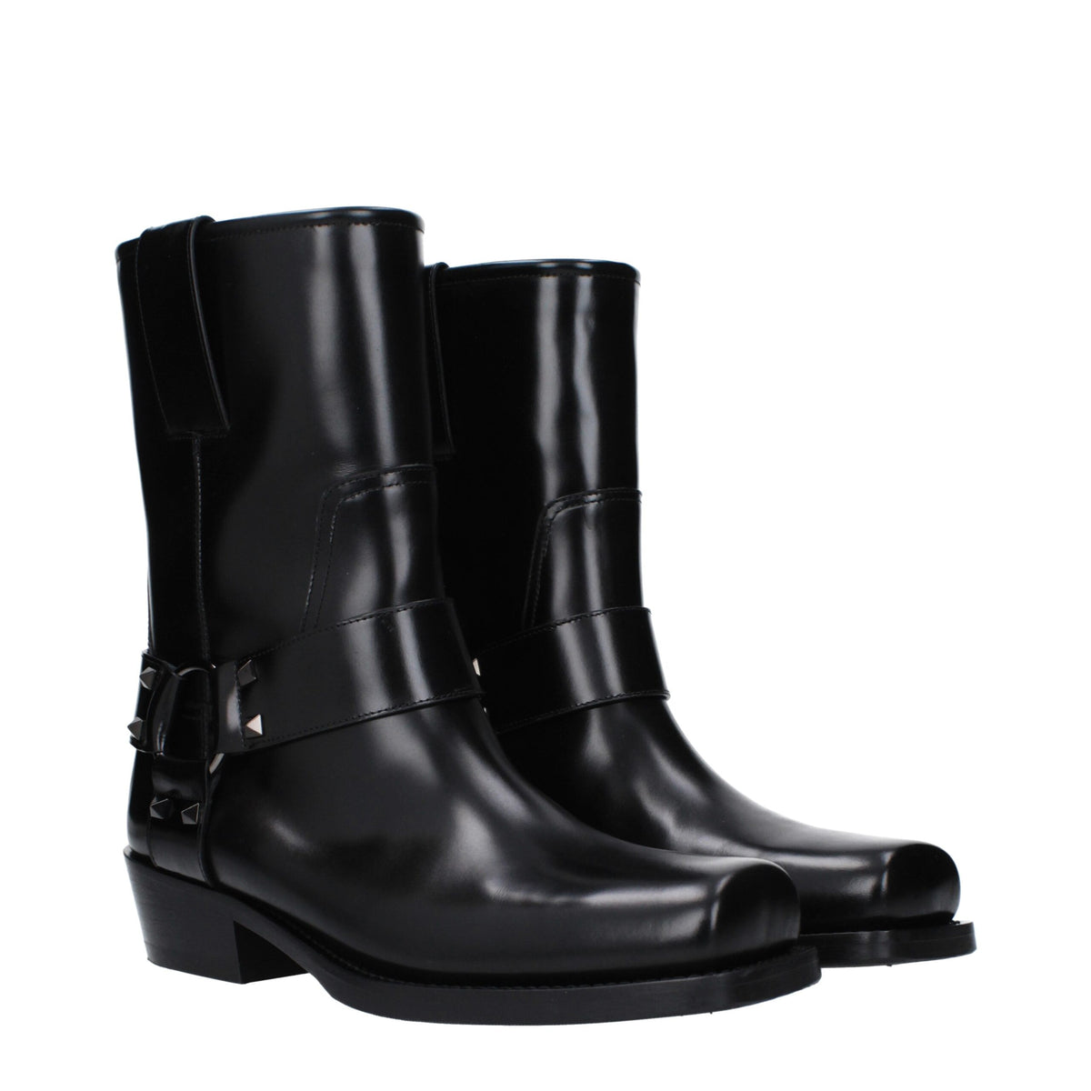 Bottines en Cuir Noir Valentino Garavani avec Clous