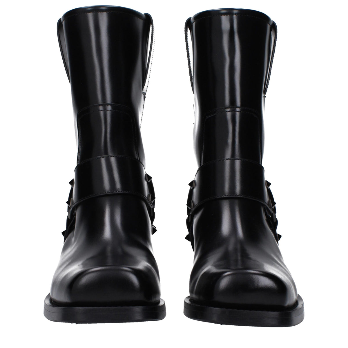 Bottines en Cuir Noir Valentino Garavani avec Clous