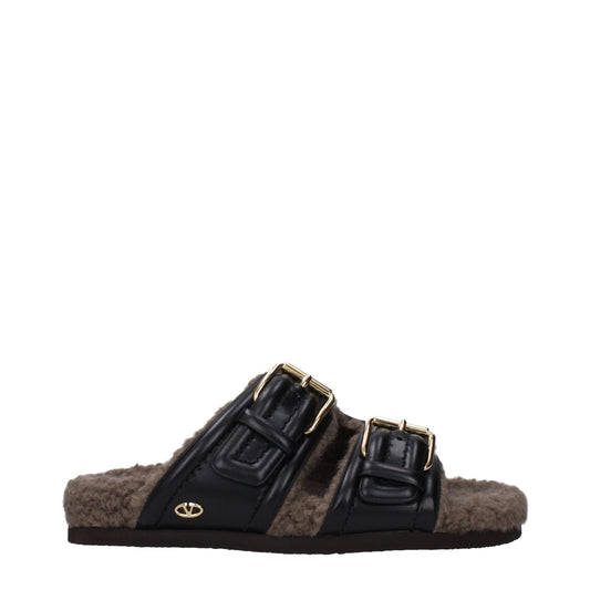 Valentino Garavani Zwarte Lederen Slippersandalen