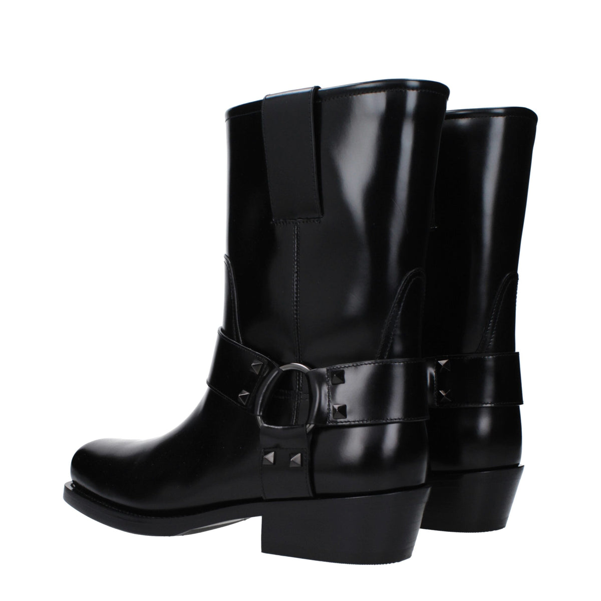 Bottines en Cuir Noir Valentino Garavani avec Clous