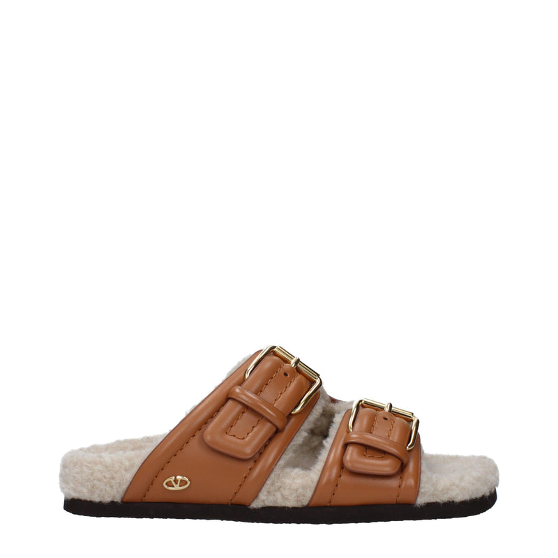 Valentino Garavani Brown Leather Slippers Sandals for Women