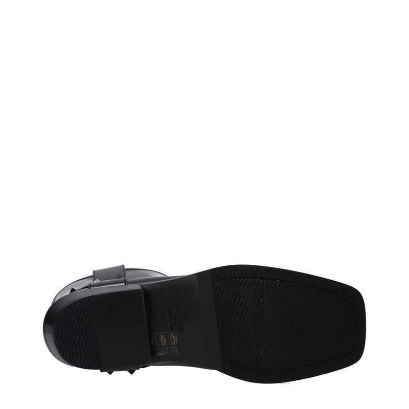 Valentino Garavani Black Leather Ankle Boots with Studs