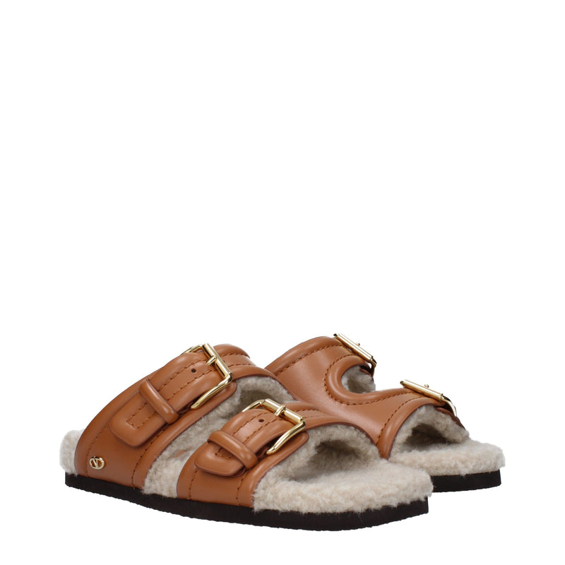 Valentino Garavani Brown Leather Slippers Sandals for Women
