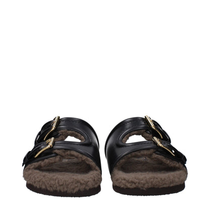 Valentino Garavani Zwarte Lederen Slippersandalen