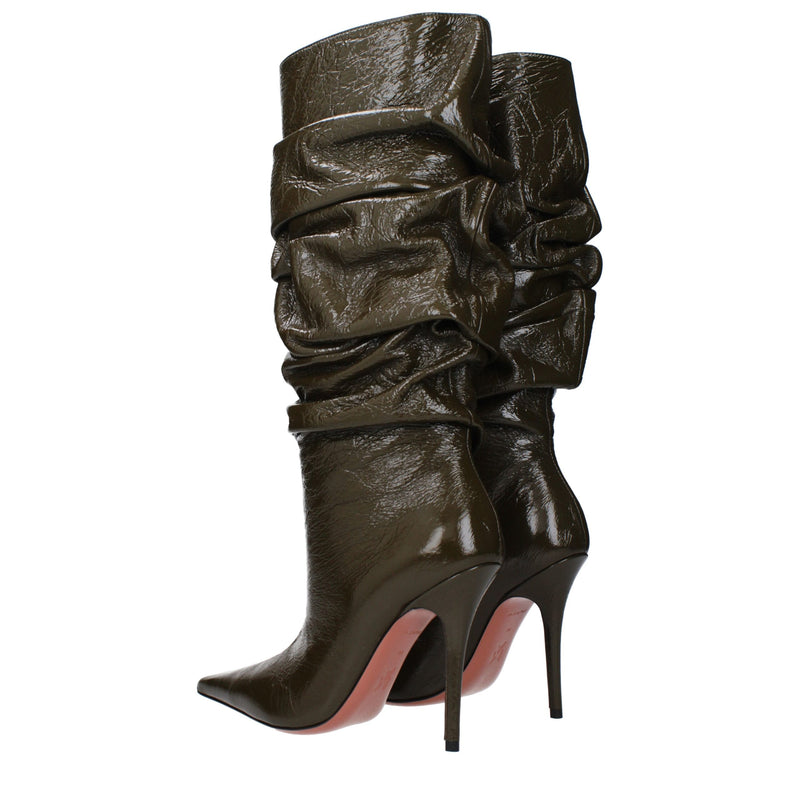 Amina Muaddi Bottes à Talons Hauts en Cuir Vert - Élégance et Confort