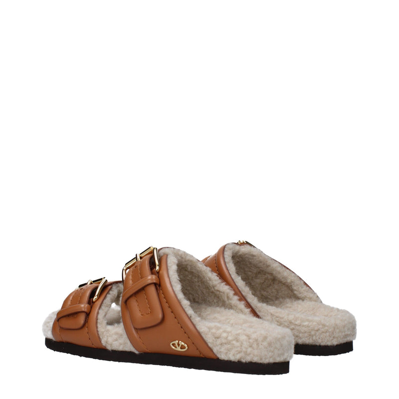 Valentino Garavani Brown Leather Slippers Sandals for Women