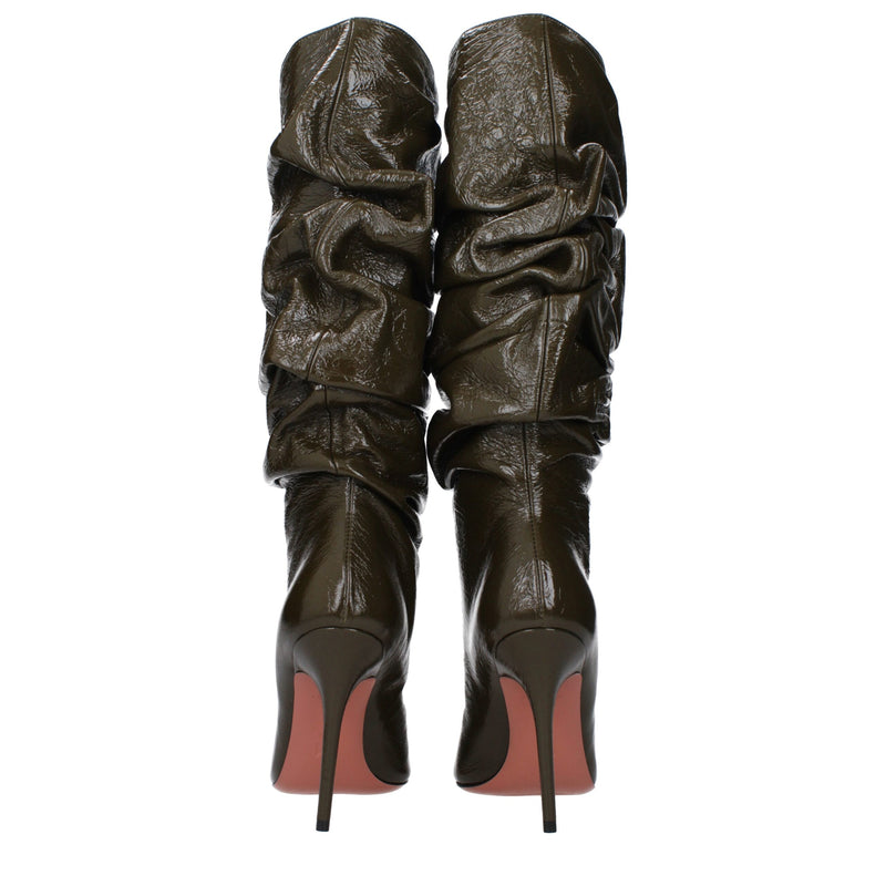 Amina Muaddi Bottes à Talons Hauts en Cuir Vert - Élégance et Confort
