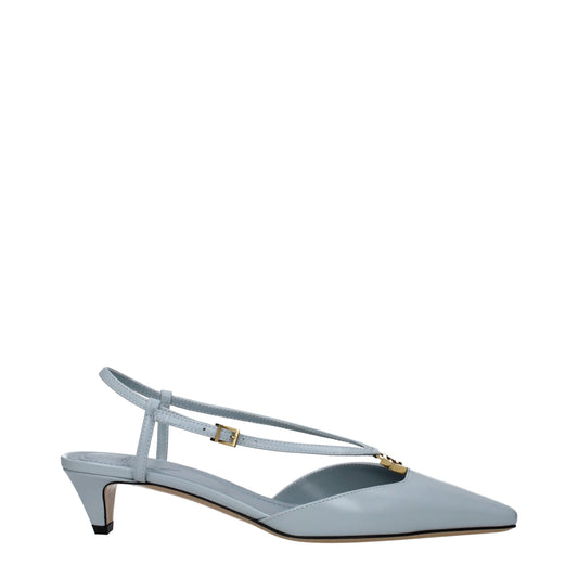Fendi Lichte Blauwe Lederen Platte Sandalen