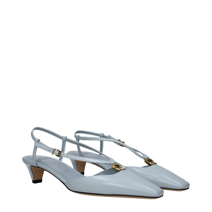 Fendi Lichte Blauwe Lederen Platte Sandalen