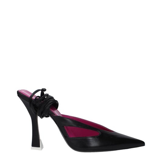 De Attico Zwarte Lederen Stiletto Hakken Sandalen