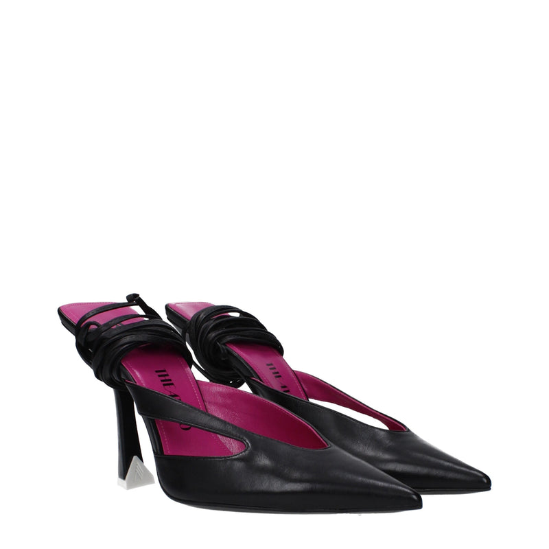 The Attico Black Leather Stiletto Heels Sandals - Sophisticated Elegance
