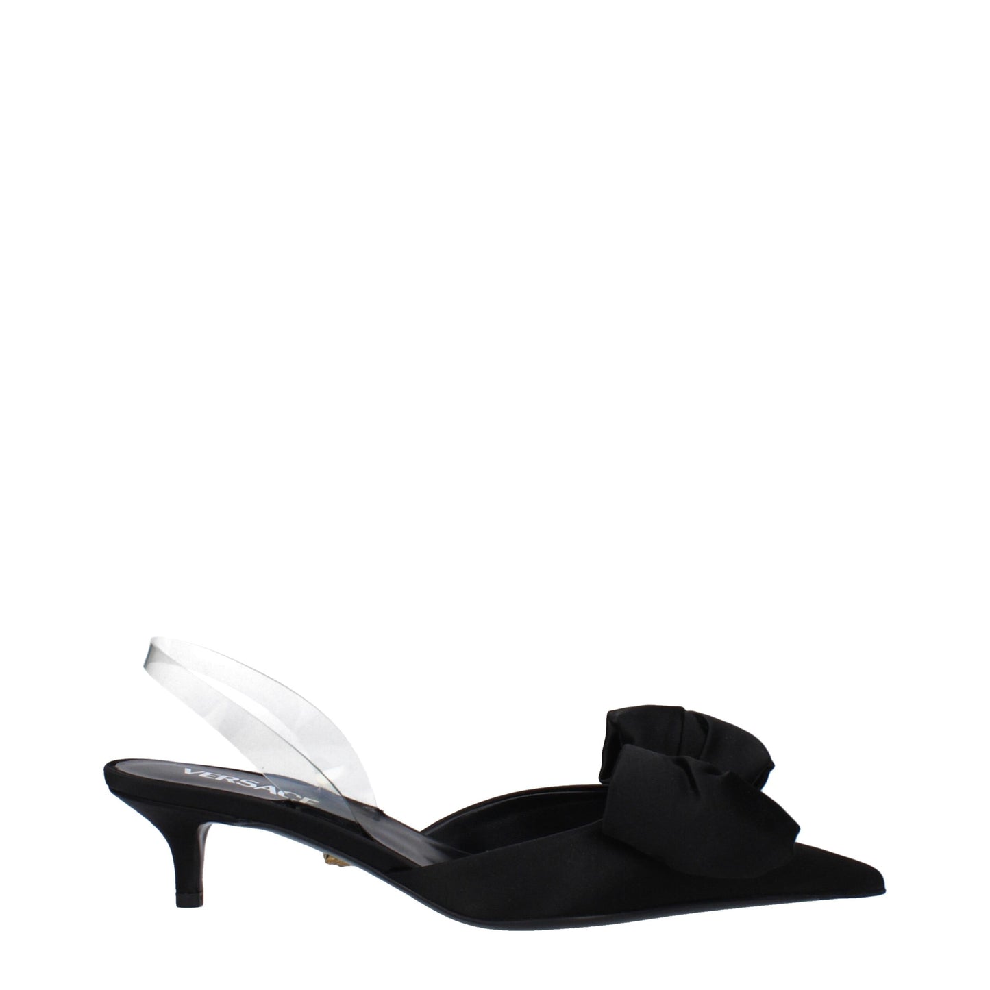 Versace Zwarte Satijnen Platte Sandalen
