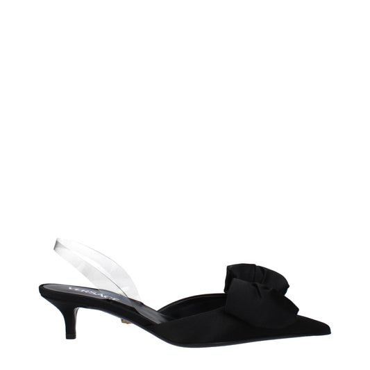 Versace Zwarte Satijnen Platte Sandalen