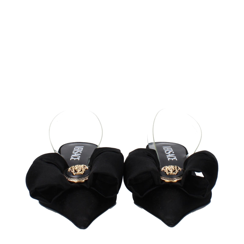 Versace Black Satin Flat Sandals for Women - Luxurious Style