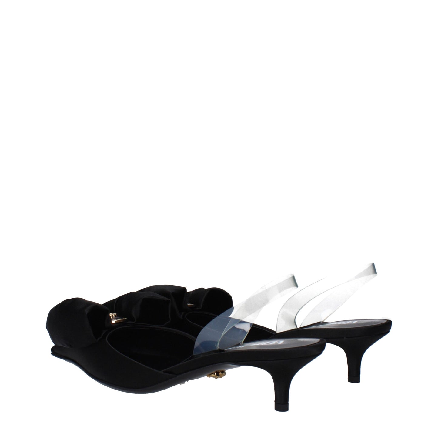 Versace Zwarte Satijnen Platte Sandalen