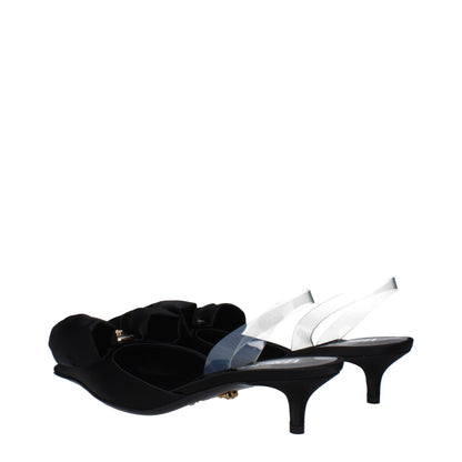 Versace Zwarte Satijnen Platte Sandalen