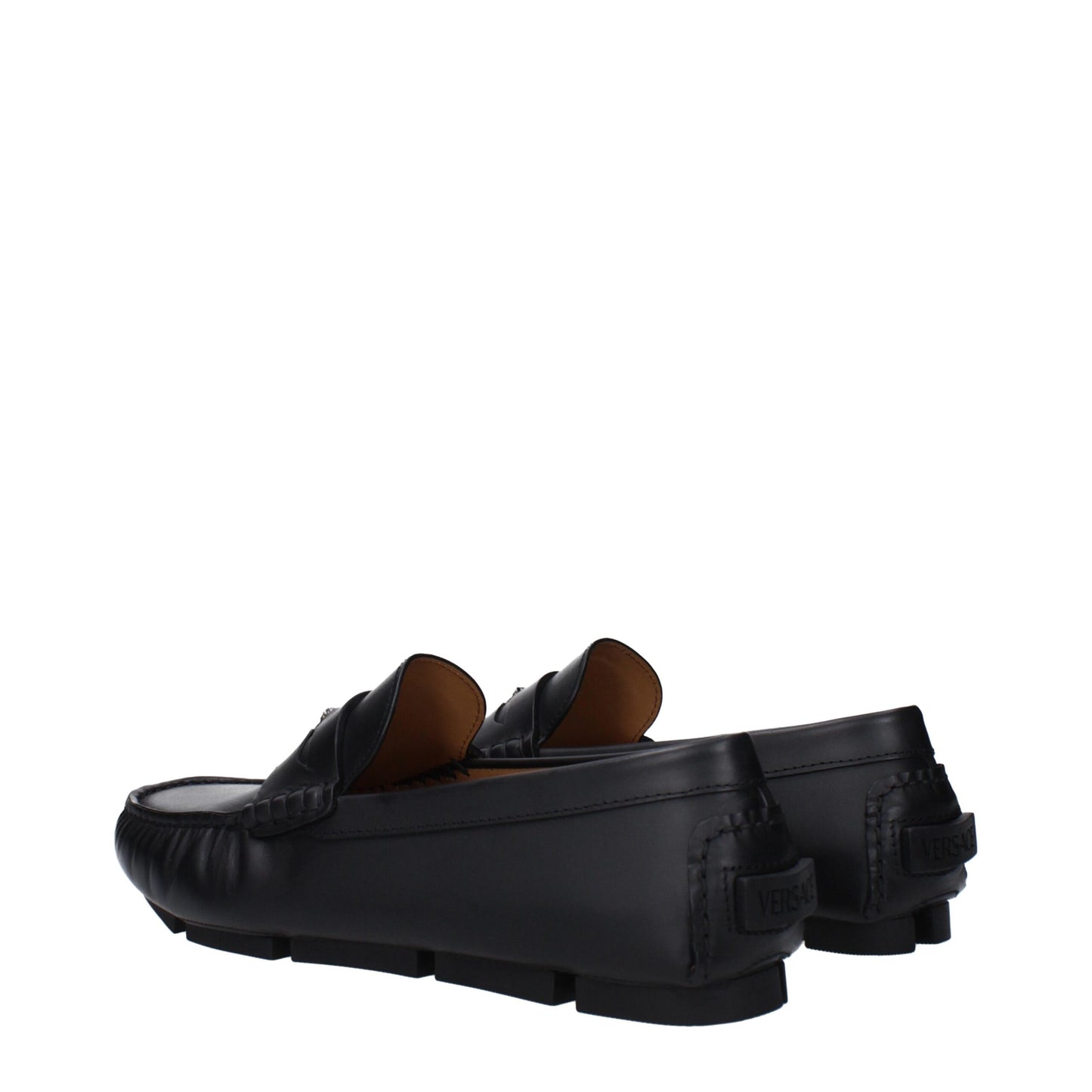 Brogues à enfiler en cuir noir de Versace