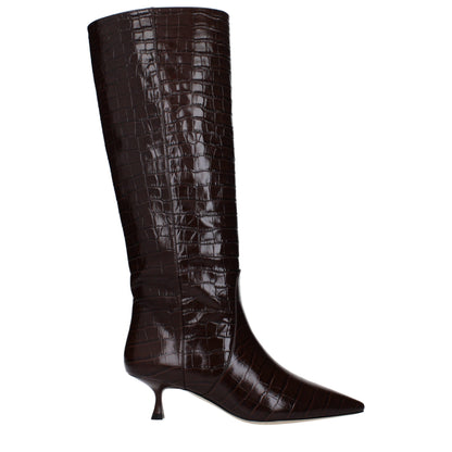 Bruine leren enkellaarsjes met hoge hak van Stuart Weitzman
