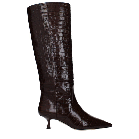 Bruine leren enkellaarsjes met hoge hak van Stuart Weitzman