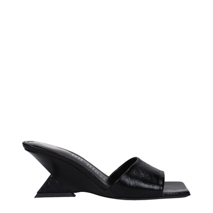 De Attico leren platte sandalen in het zwart