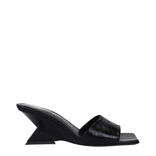 De Attico leren platte sandalen in het zwart