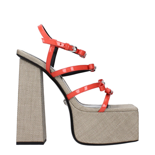 Oranje leren platformsschoenen van Versace