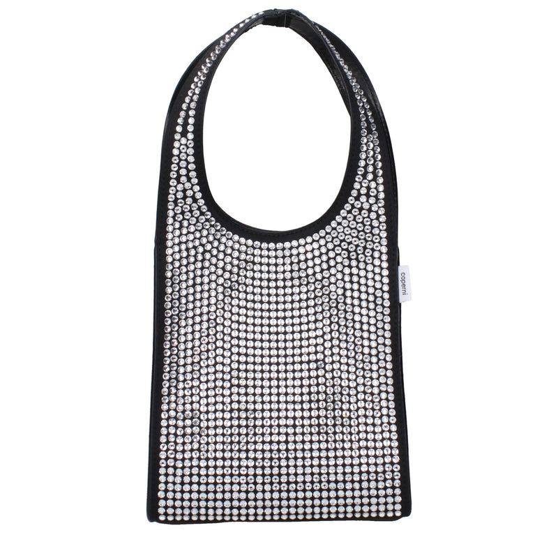 Coperni Black Fabric Handbag with Rhinestone Detail