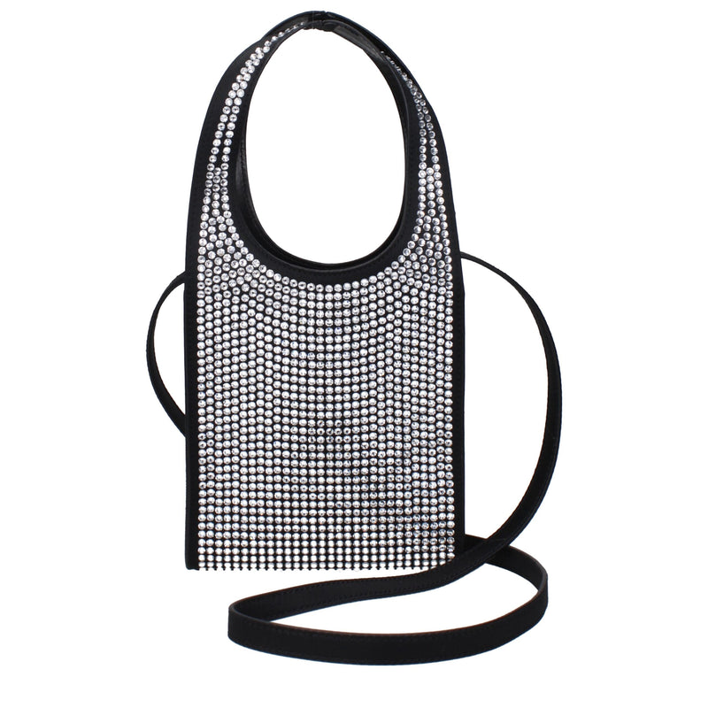 Coperni Black Fabric Handbag with Rhinestone Detail