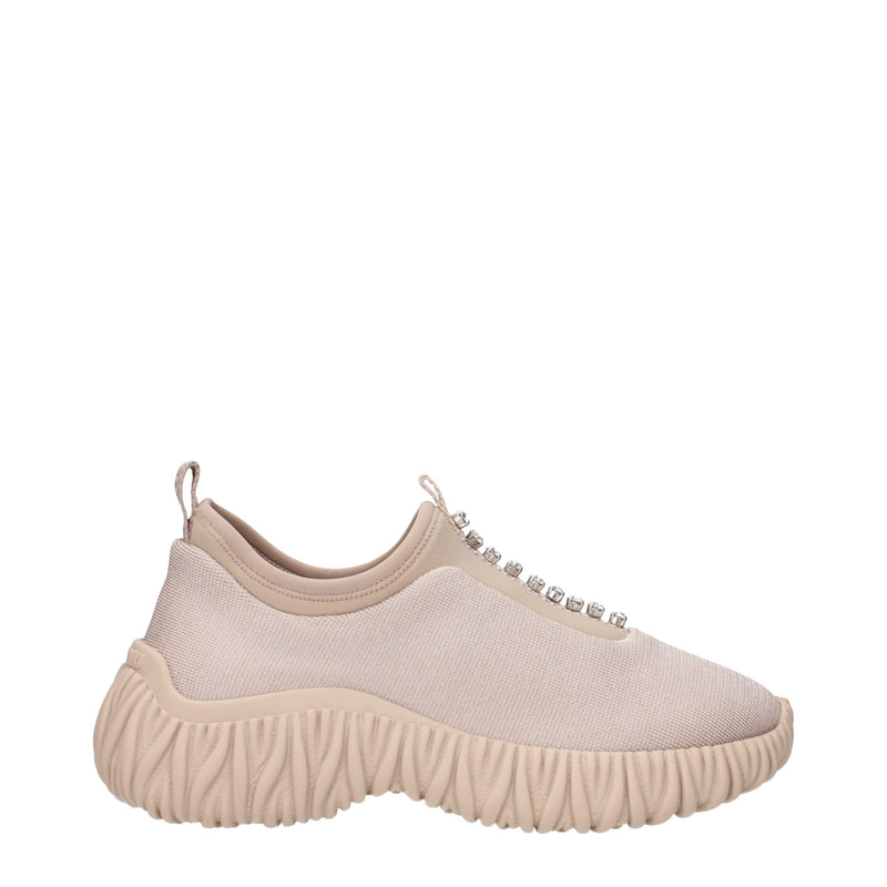 Miu Miu Beige Fabric Sneakers with Rhinestones