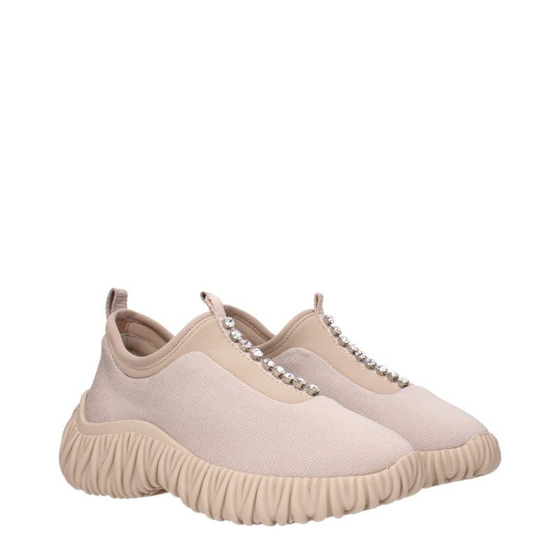 Miu Miu Beige Fabric Sneakers with Rhinestones