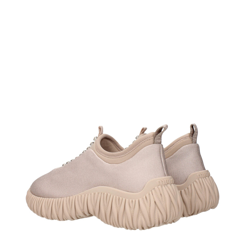 Miu Miu Beige Fabric Sneakers with Rhinestones