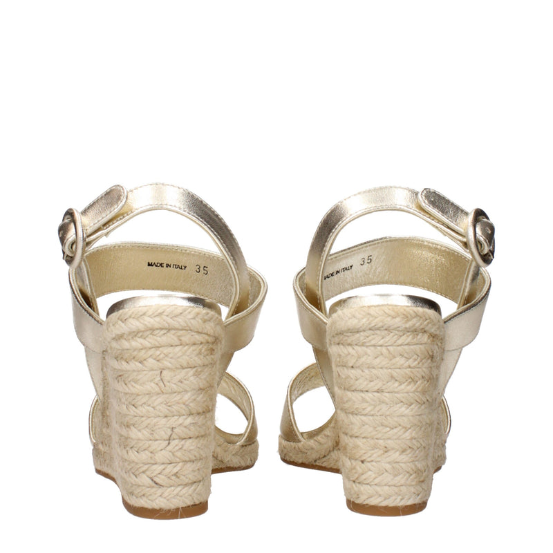 Prada Gold Leather Wedges Sandals - Élégance et Confort