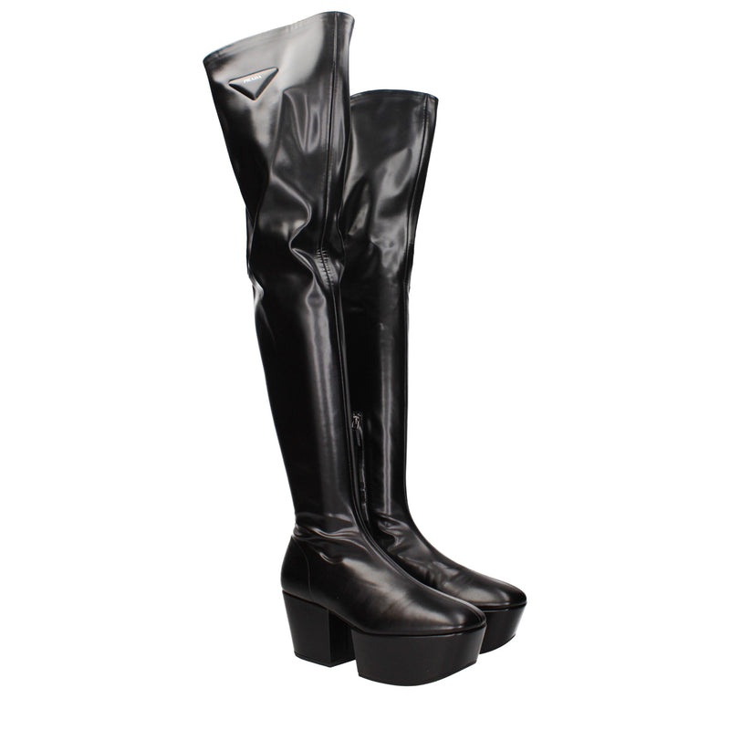 Prada Black Leather Over The Knee Boots - Elegant & Versatile
