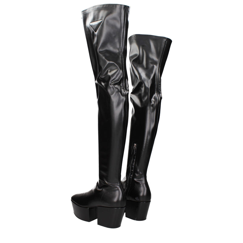 Prada Black Leather Over The Knee Boots - Elegant & Versatile