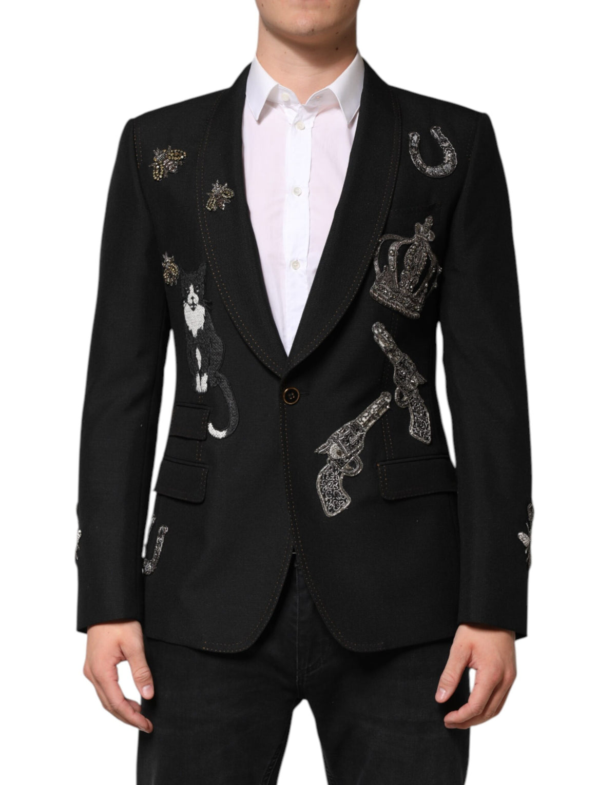 Blazer-tailleur noir à décor de couronne d'abeille de Dolce &amp; Gabbana