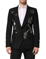 Blazer-tailleur noir à décor de couronne d'abeille de Dolce &amp; Gabbana