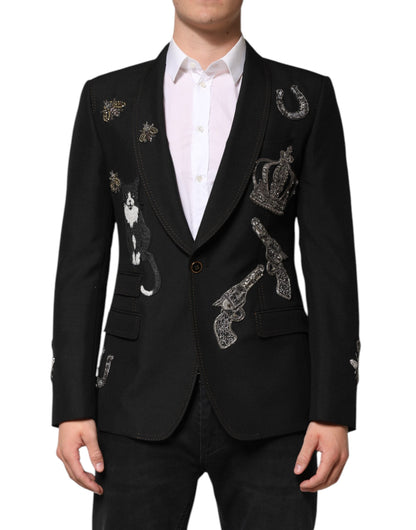 Blazer-tailleur noir à décor de couronne d'abeille de Dolce &amp; Gabbana