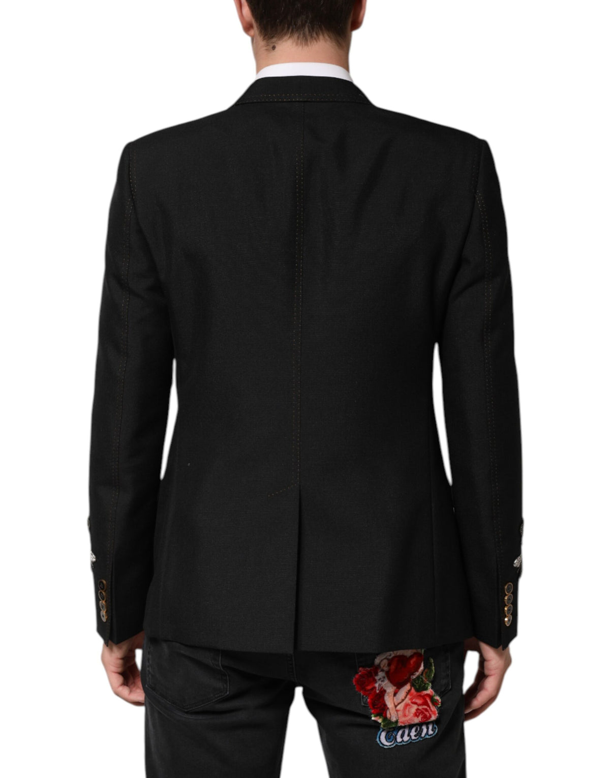 Blazer-tailleur noir à décor de couronne d'abeille de Dolce &amp; Gabbana