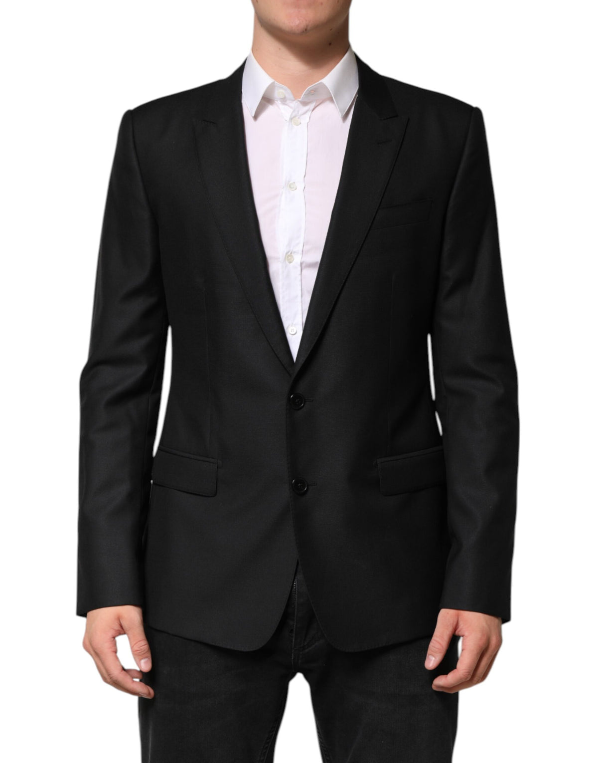 Dolce &amp; Gabbana Blazer noir en laine à simple boutonnage