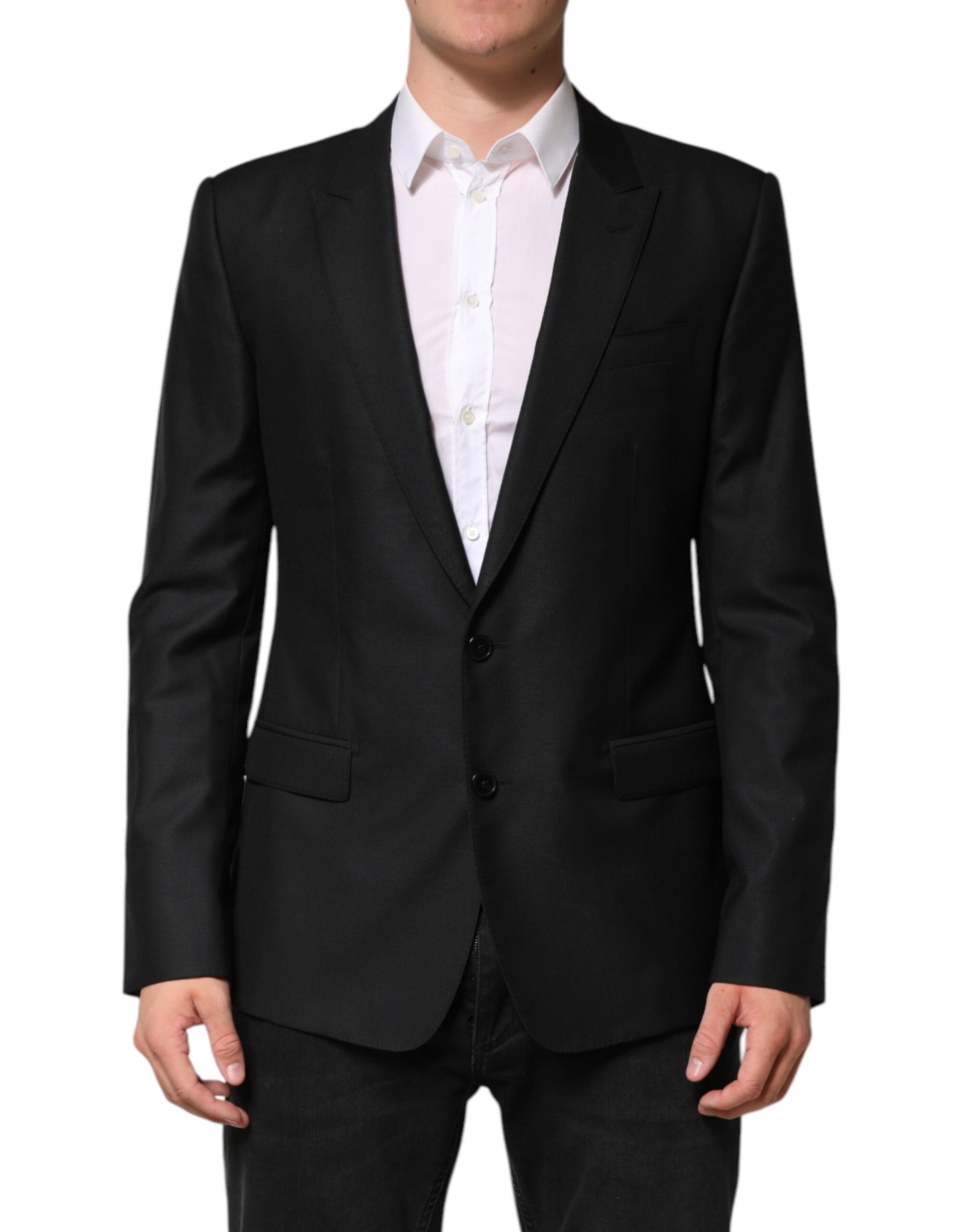 Dolce &amp; Gabbana Blazer noir en laine à simple boutonnage