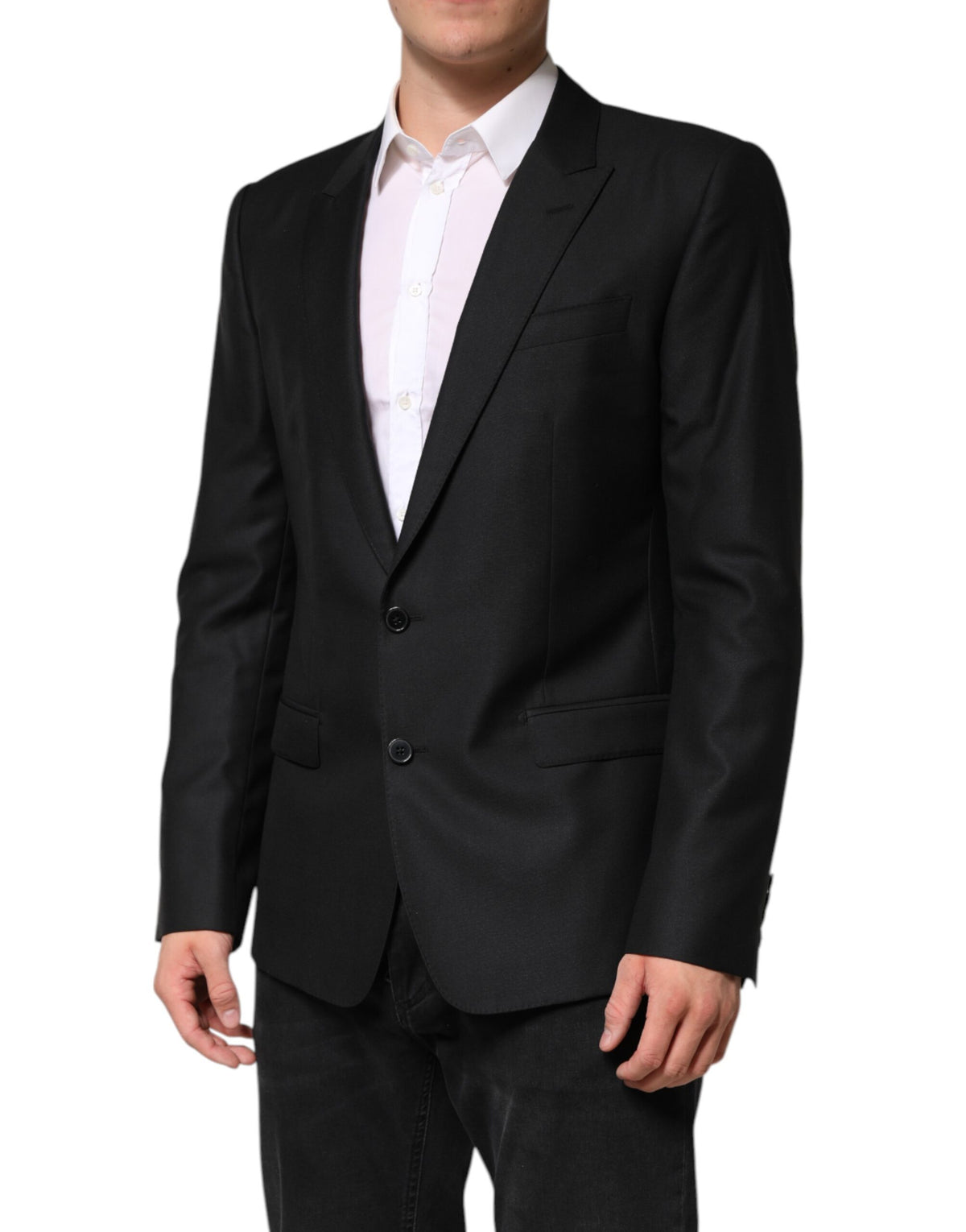 Dolce &amp; Gabbana Blazer noir en laine à simple boutonnage