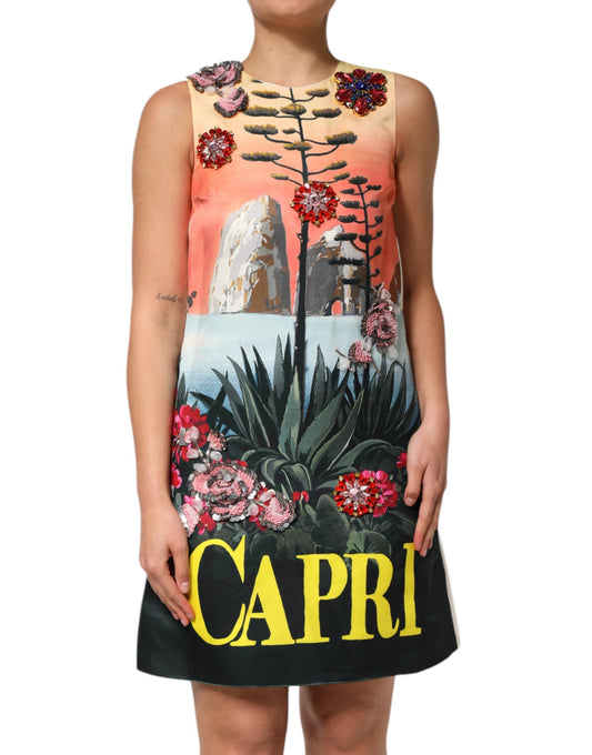 Mini-robe trapèze multicolore Dolce &amp; Gabbana ornée de cristaux