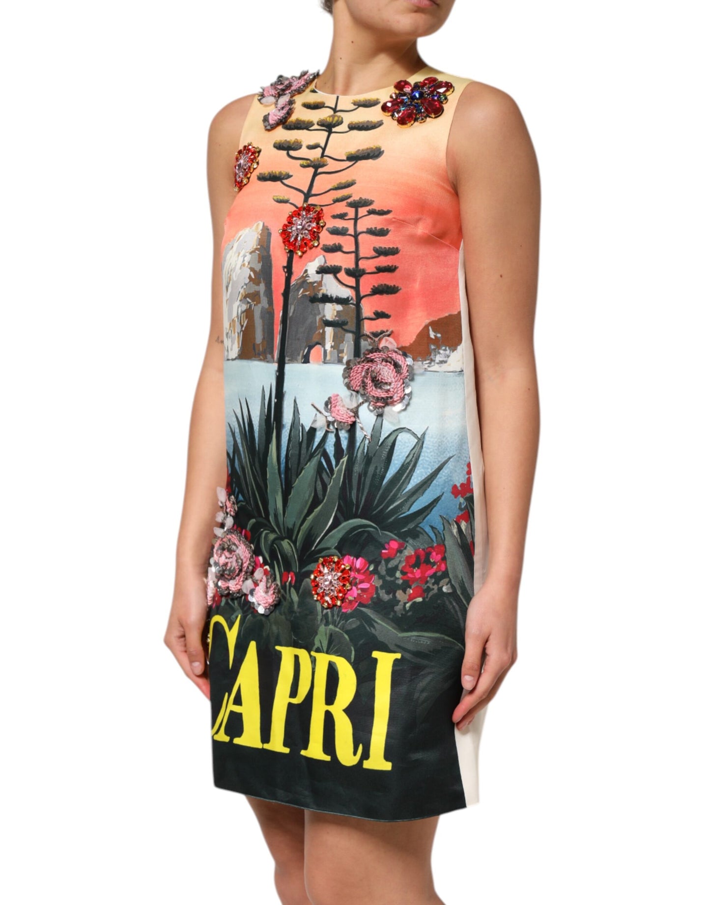 Mini-robe trapèze multicolore Dolce &amp; Gabbana ornée de cristaux