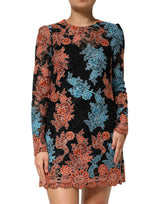 Robe Mini Shift Multicolore à Broderie Florale Dolce & Gabbana