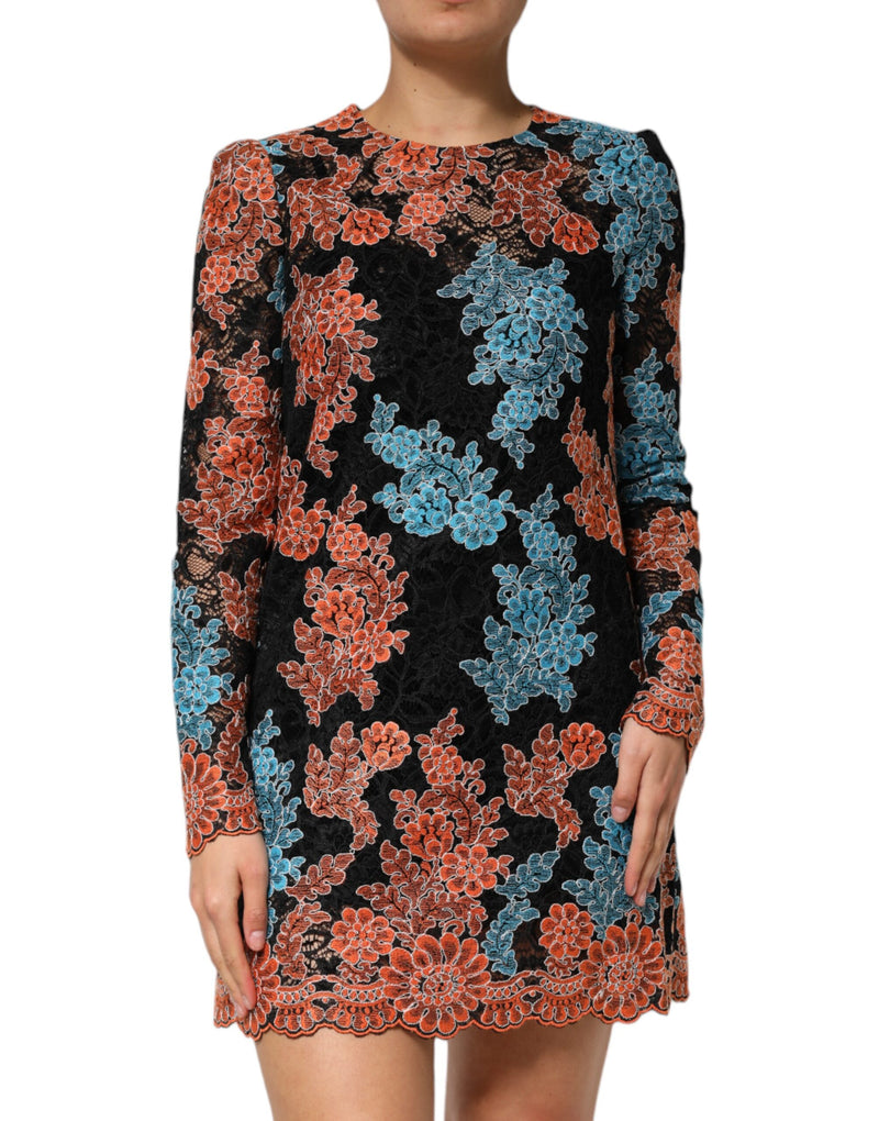 Robe Mini Shift Multicolore à Broderie Florale Dolce & Gabbana