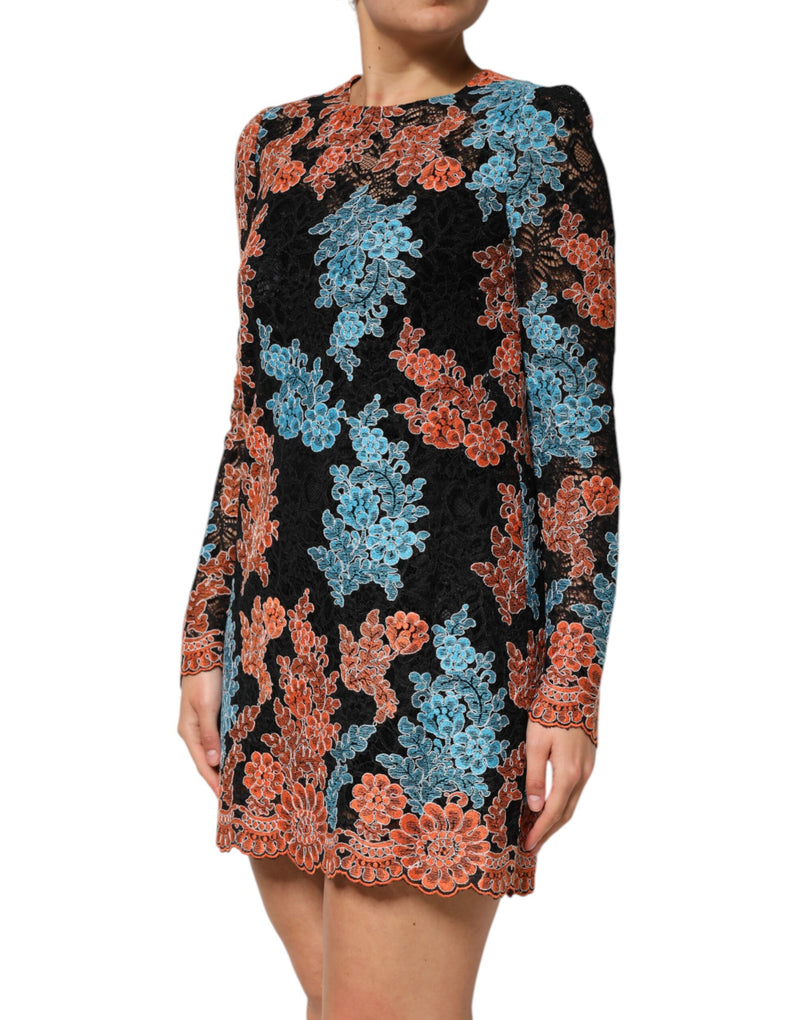 Robe Mini Shift Multicolore à Broderie Florale Dolce & Gabbana