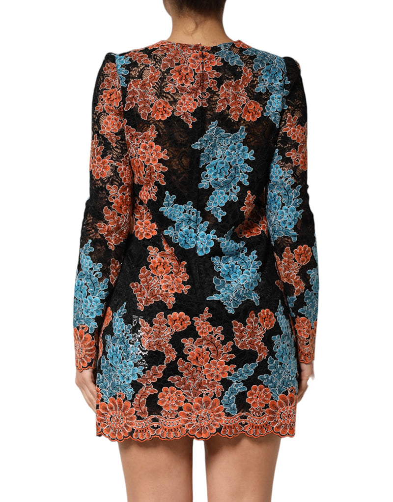 Robe Mini Shift Multicolore à Broderie Florale Dolce & Gabbana
