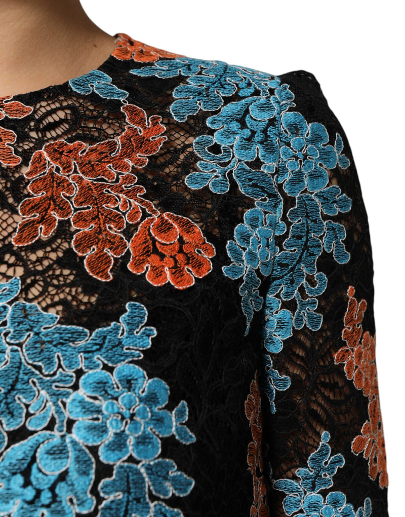 Robe Mini Shift Multicolore à Broderie Florale Dolce & Gabbana