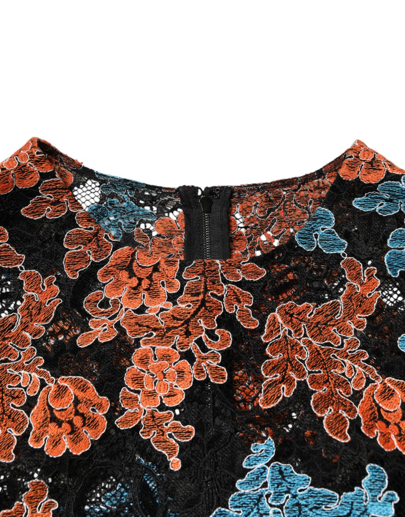 Robe Mini Shift Multicolore à Broderie Florale Dolce & Gabbana