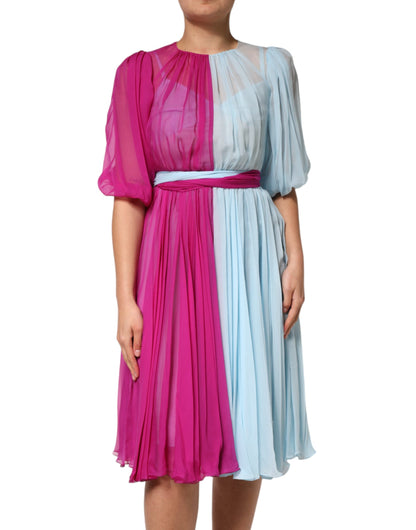 Robe midi bicolore en soie fuchsia et bleu clair de Dolce & Gabbana